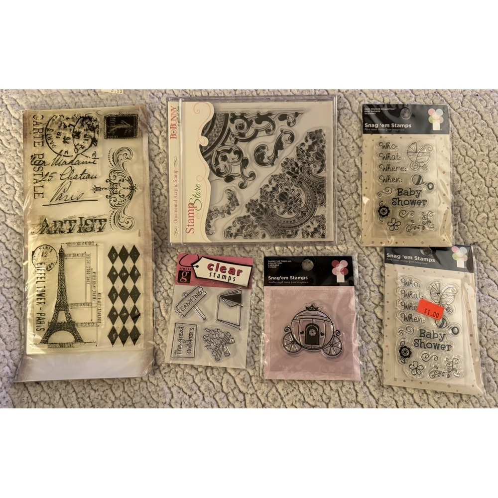 Acrylic Scrapbooking Stamp Lot Acrylic Blocks And Rubber Stamps - Picture 3 of 5